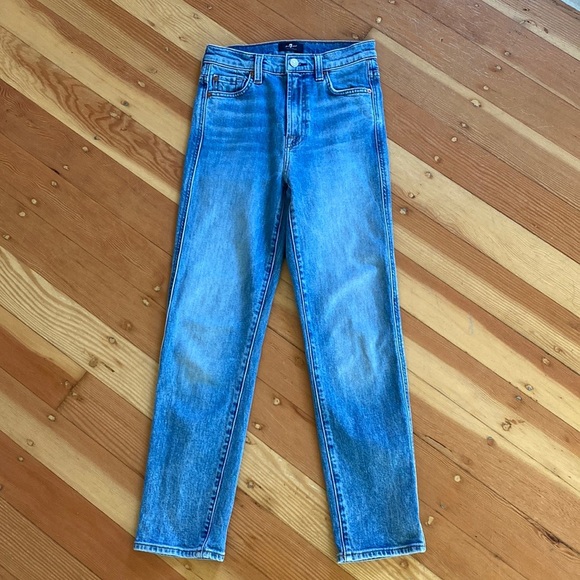 7 for All‎ Mankind High Waist Cropped Straight Jeans 24 - Picture 1 of 6
